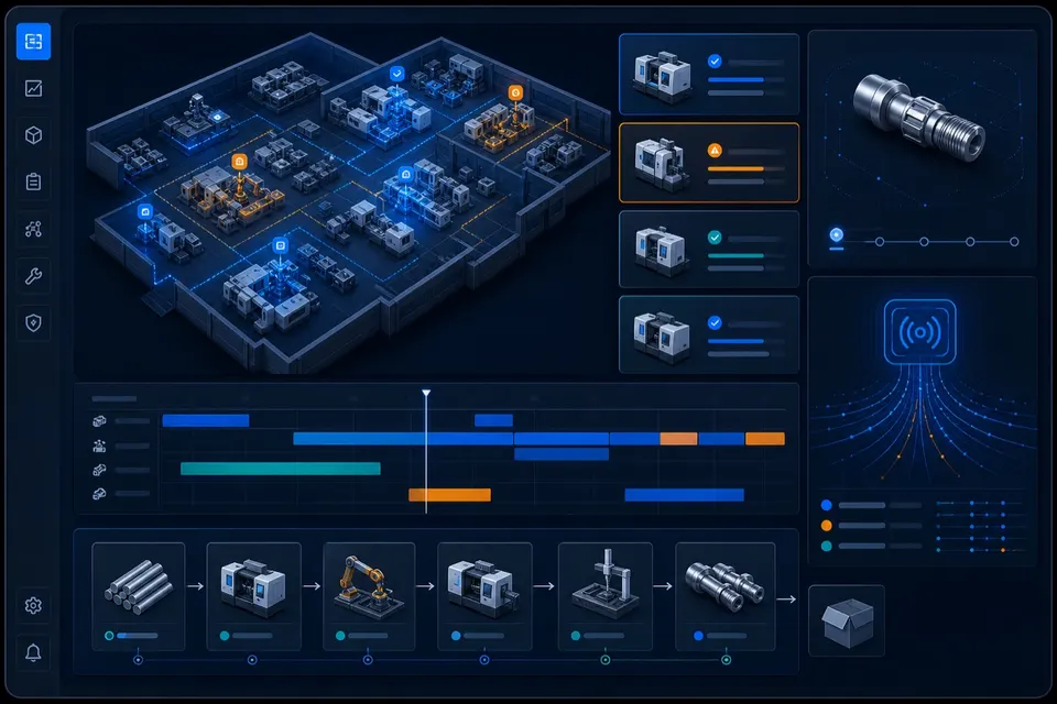 Visual conceptual de un sistema MES y de trazabilidad industrial